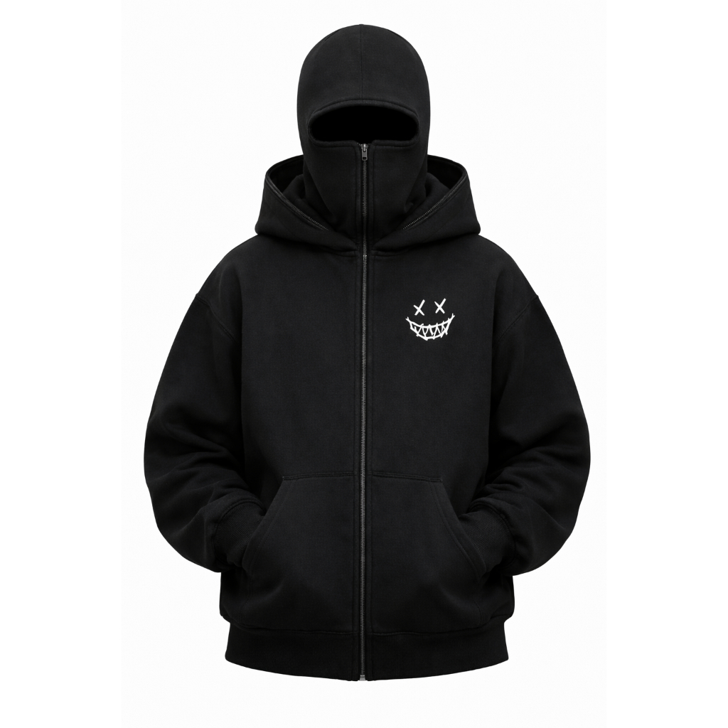 Moletom com Capuz Balaclava Estampa Gráfica Smile Minimalista