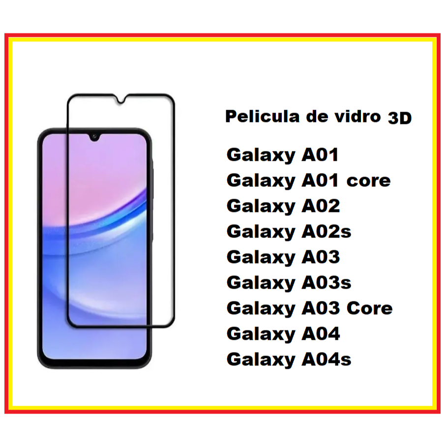 Película de vidro 3D Samsung Galaxy A01 A01 core A02 A02s A03 A03s A03 core A04 A04s Protetor  tela
