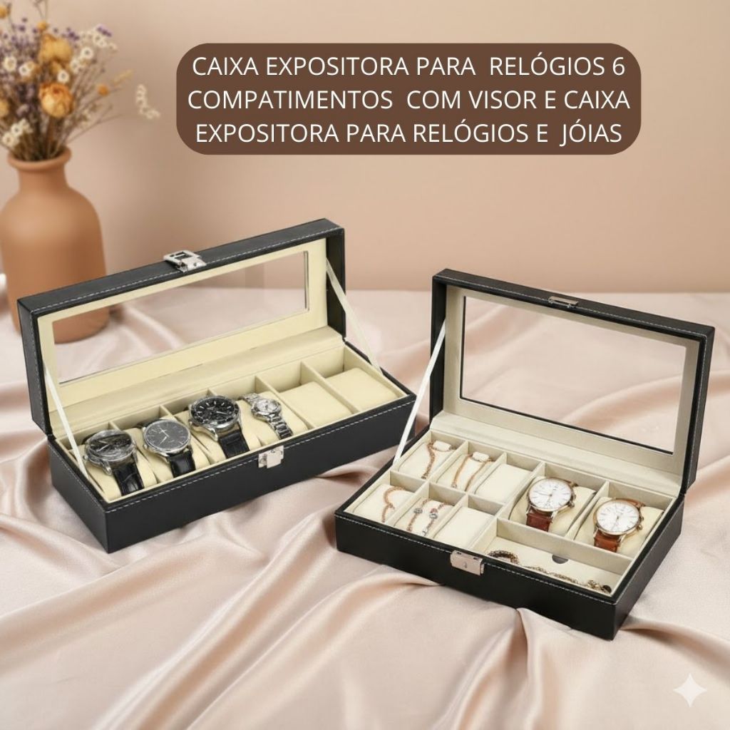 Caixa Expositora para Relógios e Joias / Caixa Expositora para Relógios - 6 Compartimentos Com Visor