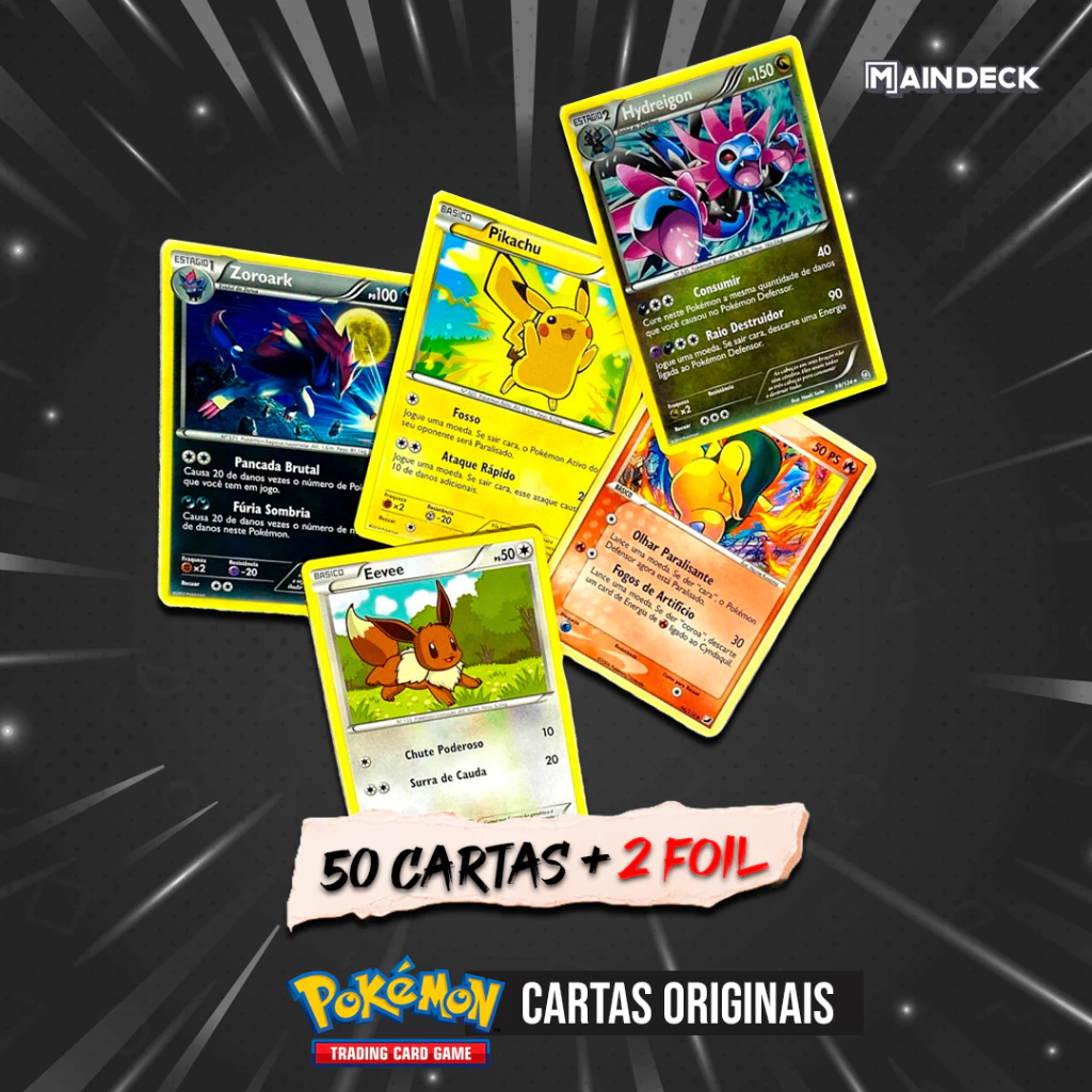 Cartas de Pokémon Yugioh One Piece Lote 50 Cartas Sortidas Com DeckBox Temática Brinde