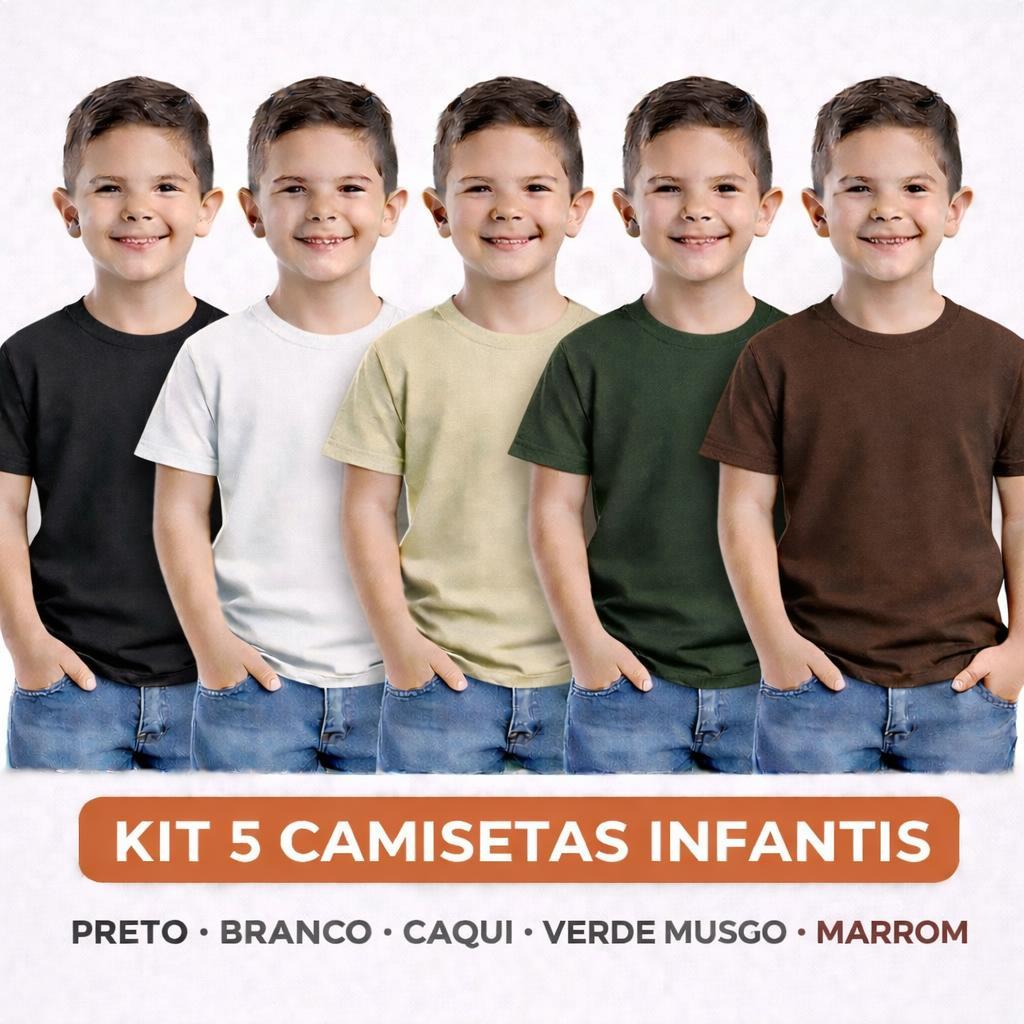 Kit 5 Camisas Infantis Básicas Premium – Algodão Penteado Extra Macio