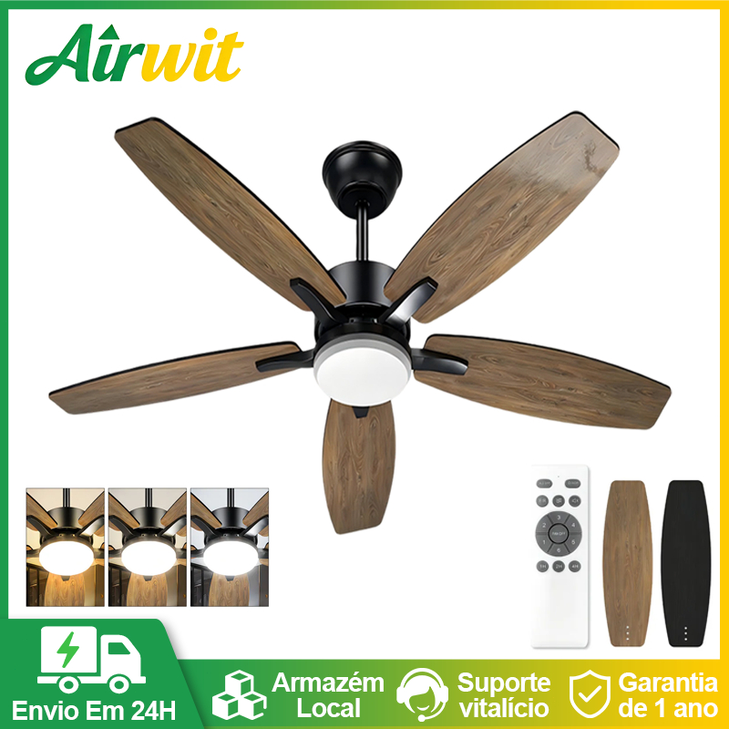 Ventilador de Teto com Luz LED 42In 6 Velocidades Silencioso com Controle Remoto em Oferta na Shopee