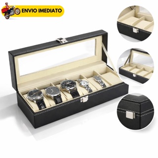 Caixa Organizadora para Relógios 6 Lugares com Visor Estojo Luxo Masculino Expositor com Almofadas Joias e Bijuterias em Oferta na Shopee