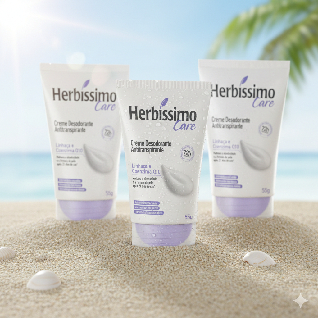 Kit 3 unid - Desodorante Creme Antitranspirante Herbíssimo Bisnaga Linhaça e Coenzima 55g em Oferta na Shopee