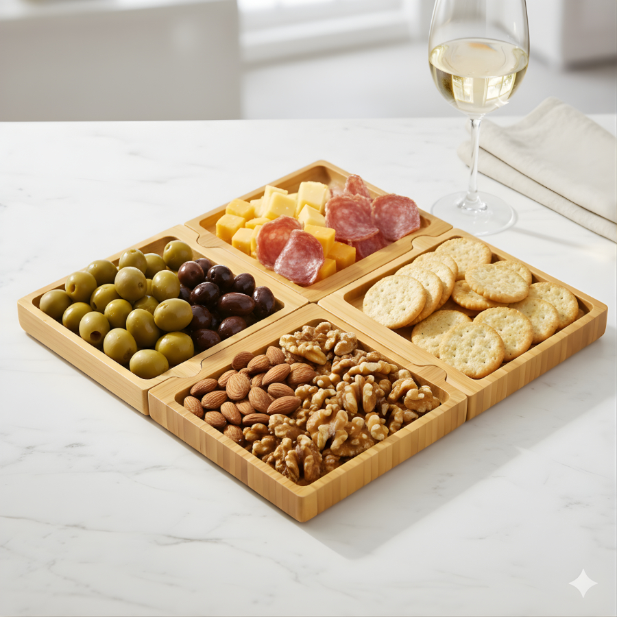Petisqueira Quadrada Desmontável Em Bambu 4 Peças Tábua Frios em Oferta na Shopee