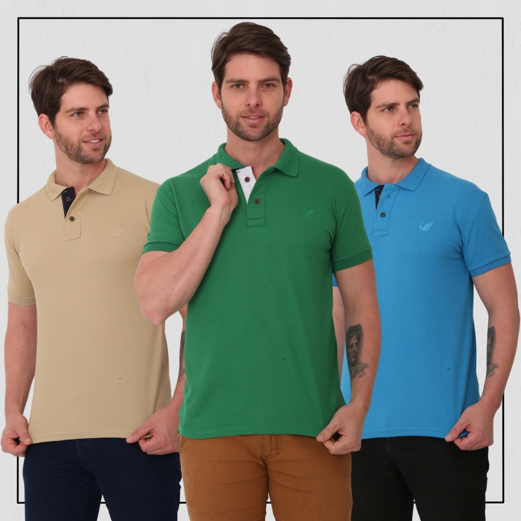 kit 3 camisas Gola Polo Masculino ROBLES P M G GG  piquet 30.1 em Oferta na Shopee