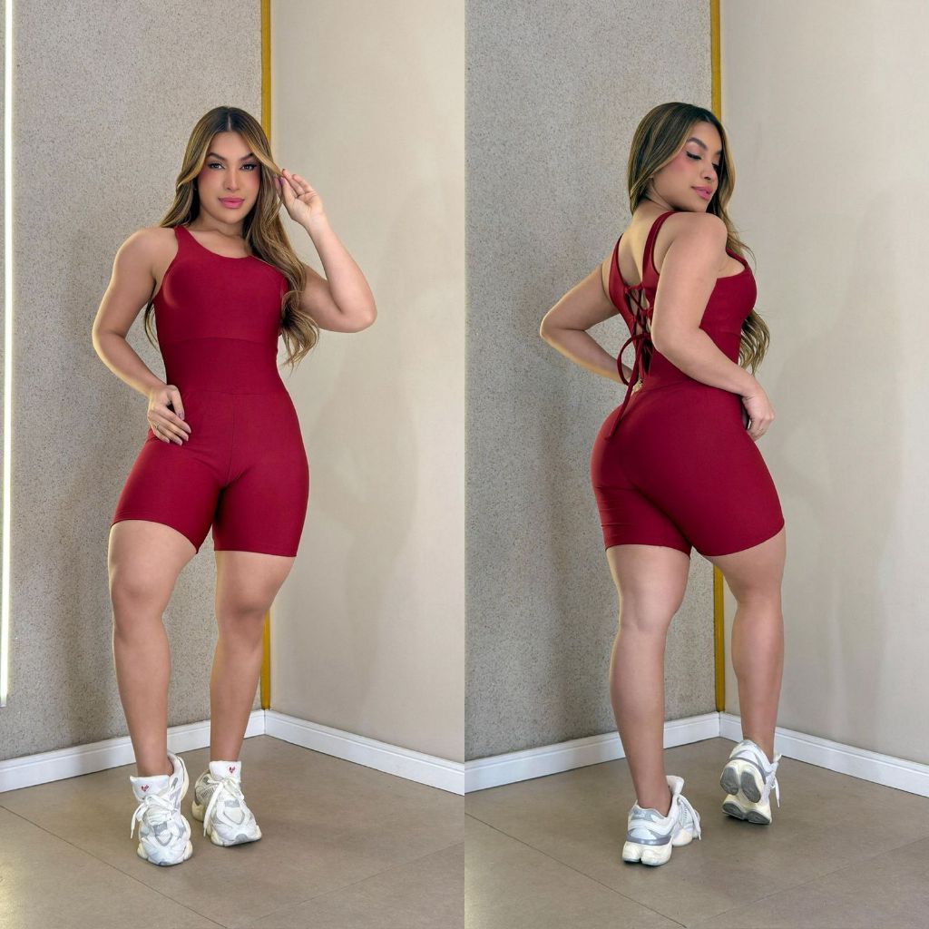 Macacão Fitness Feminino com Bojo Removível e Costas Trançadas – Alta Compressão