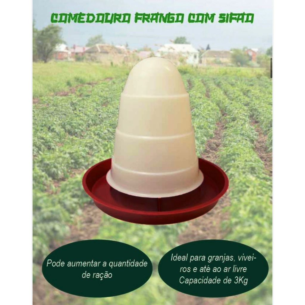 Comedouro Automático Frango Sifão 3 Kilos. Granja Galinheiro Quintal. Pinto Galinha Galo Frango Peru