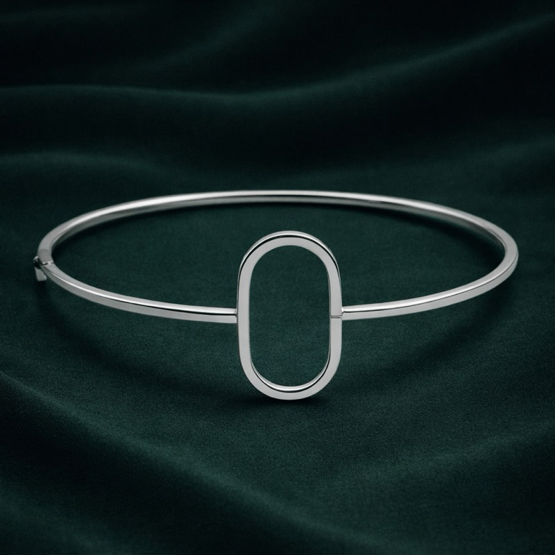Bracelete Geométrico Liso em Prata 925 Legítima Feminino Moderno