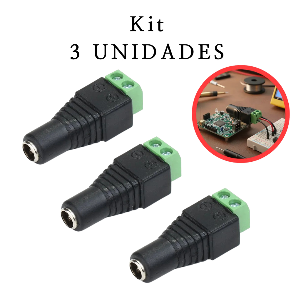 Kit com 3 daptadores - Plug P4 femea com borne Para CFTV e Fita LED