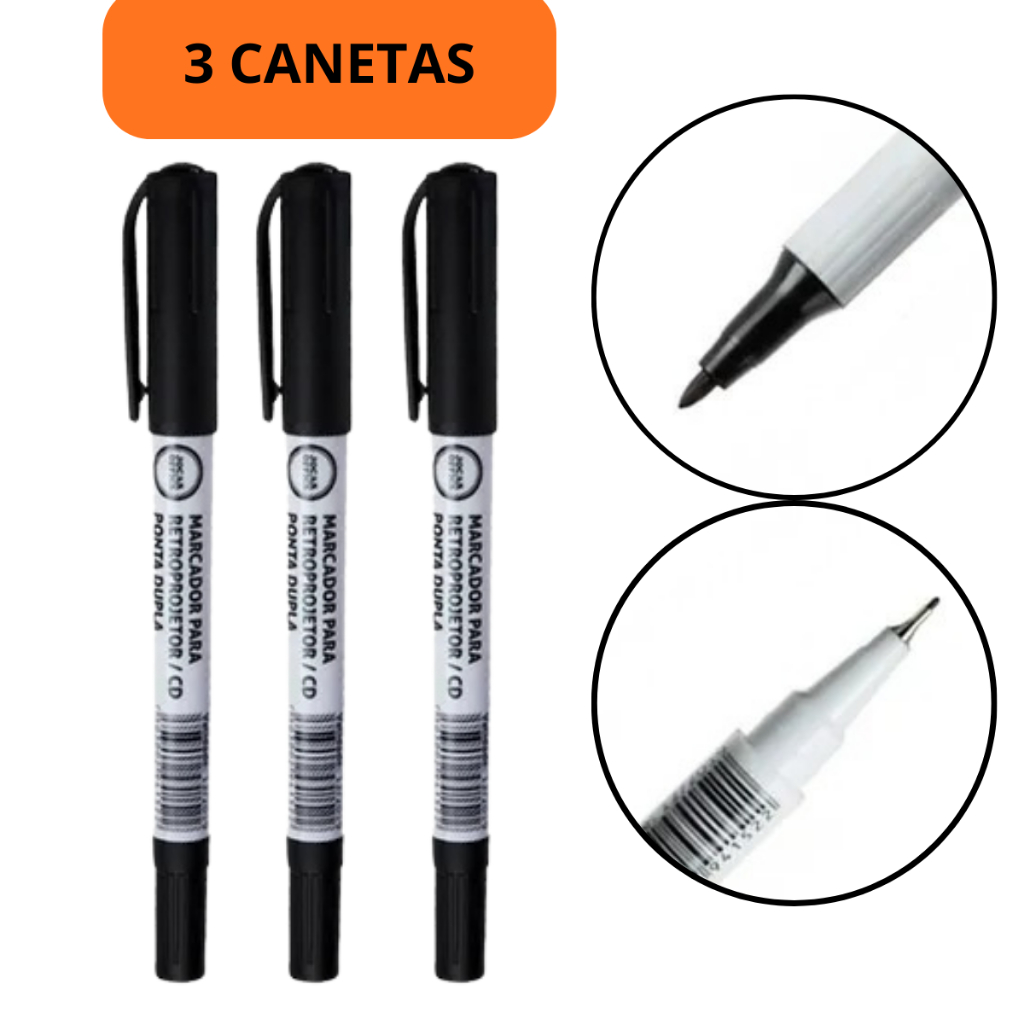 Caneta Marcador Permanente Preto Ponta Dupla em Oferta na Shopee