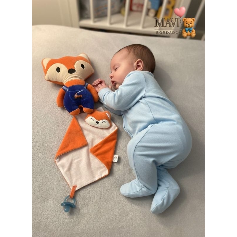 Kit de Pelúcia + Naninha Raposa Azul | Conjunto Fofo Para Presente