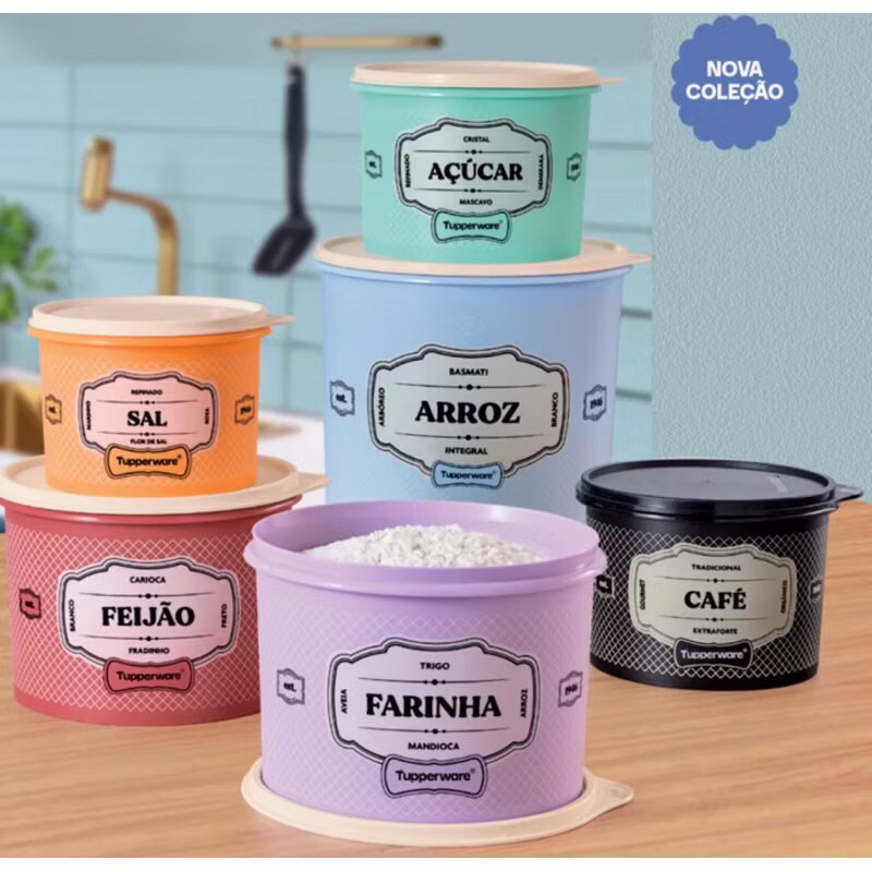 Tupperware Armazanar Essencial Retrô Essences Original Pote Arroz Feijão Sal Açúcar Café Farinha Café e Filtro