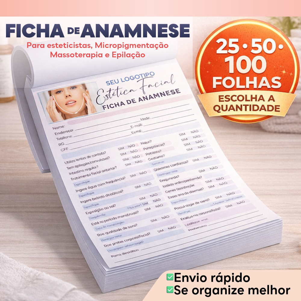 Ficha Anamnese Vários Modelos A4 Micropigmentação Estética Epilação Massoterapia em Oferta na Shopee