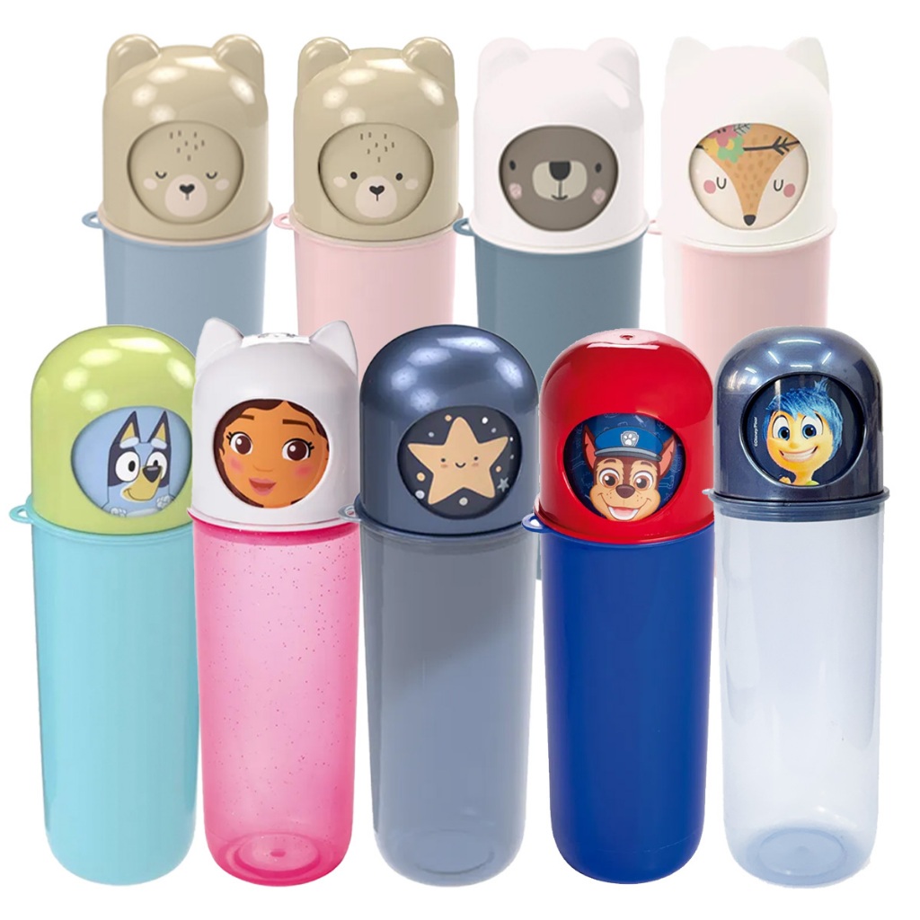 Box Multiuso Ludico Decorado Porta Escova Portátil Viagem Pasta de Dente Lapis Talher Tampa Giratória com Rostinhos em Oferta na Shopee