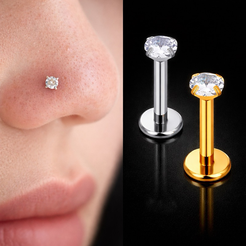 Piercing Nariz Nostril Titânio Ponto de Luz Zircônia Rosca Interna Hipoalergênico em Oferta na Shopee