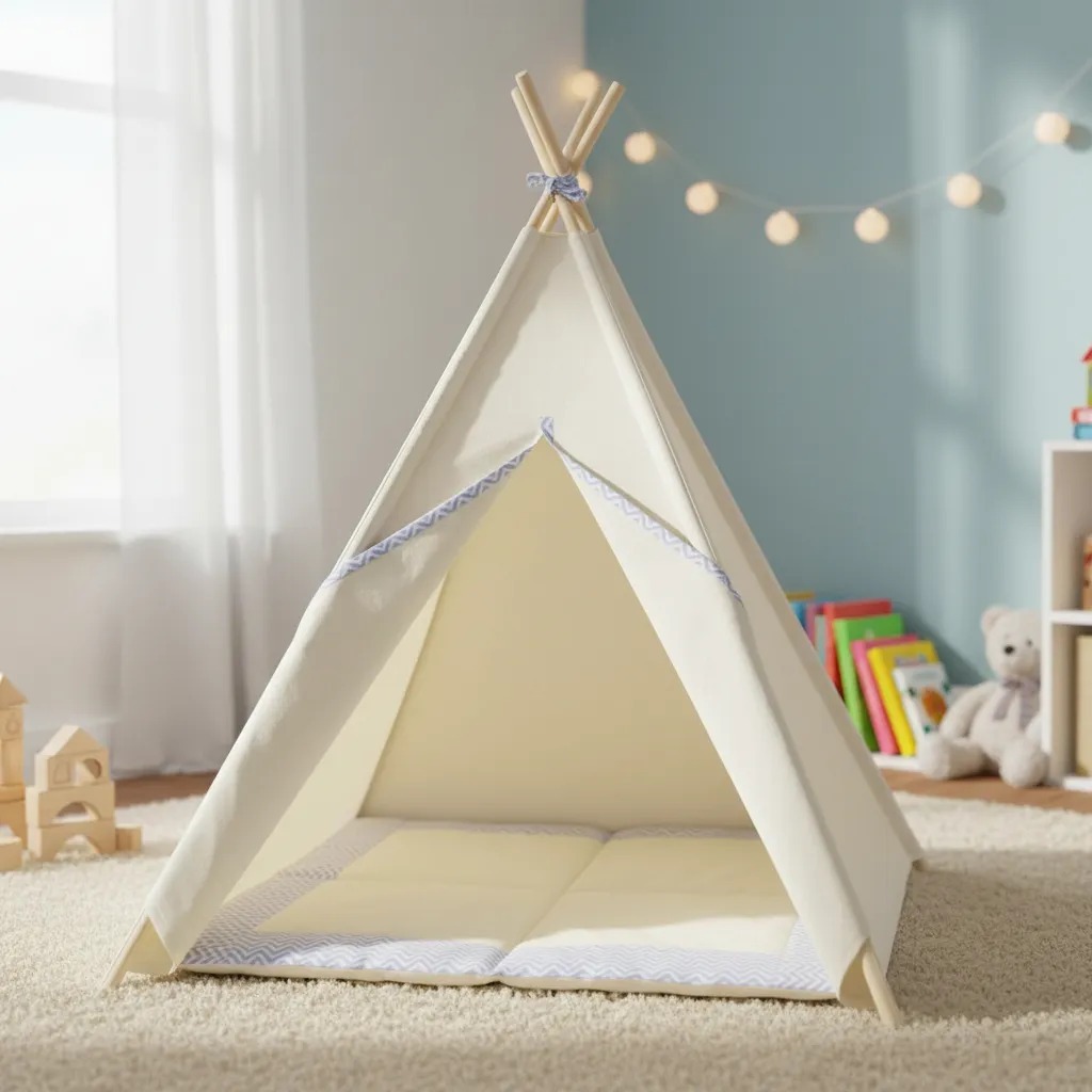Tenda cabana infantil  festa do pijama+tapete acolchoado chevron cinza claro 135x110x110cm