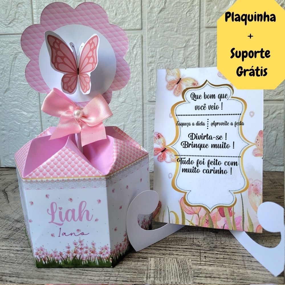 Centro de Mesa Jardim Encantado das Borboletas + Plaquinhas Cachepô Personalizado Enfeite p/Festa Arranjo Lembrancinha