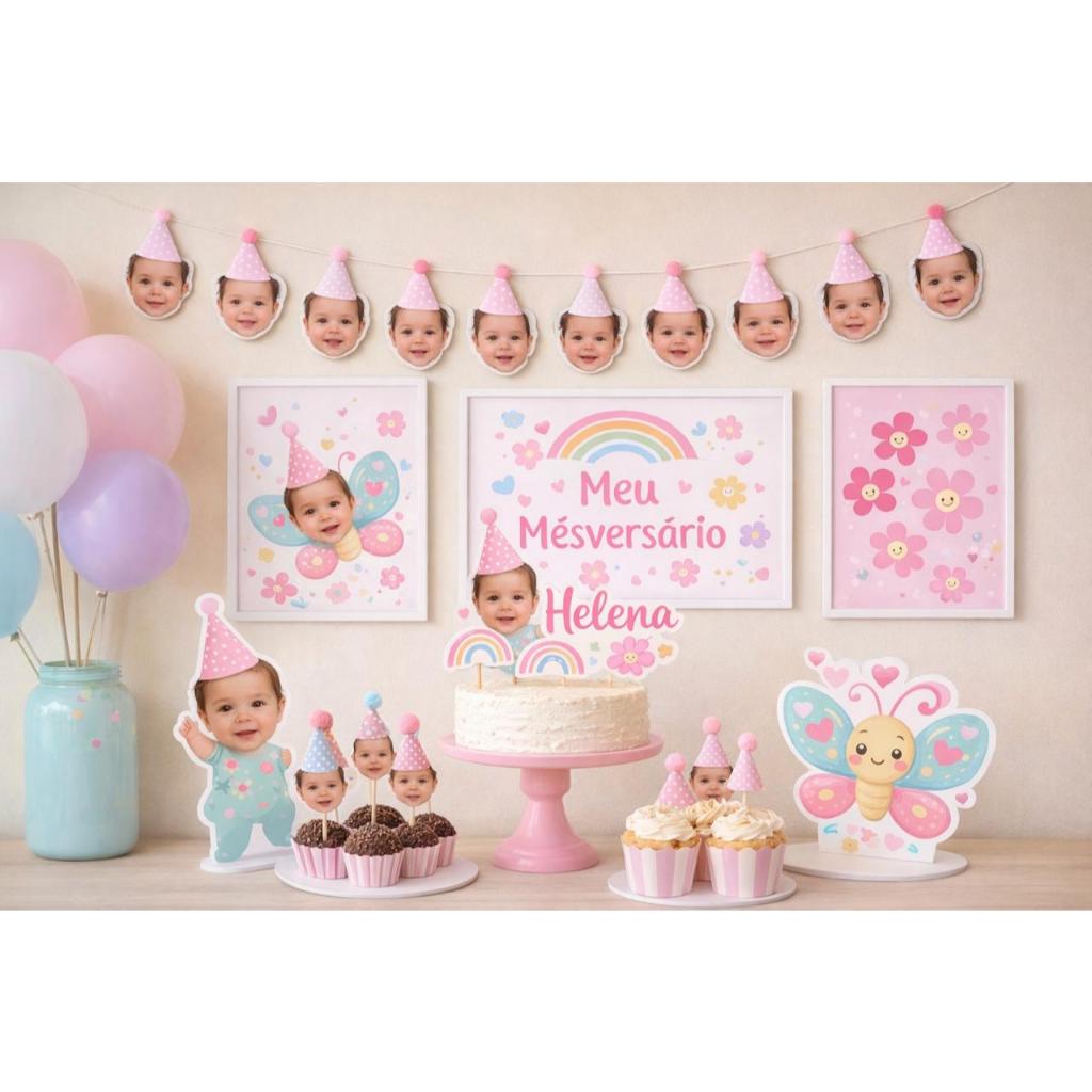 PERSONALIZÁVEL: Kit Festa Só um Bolinho Rostinho Personalizada Menino e Menina / Mesversário Aniversário Infantil