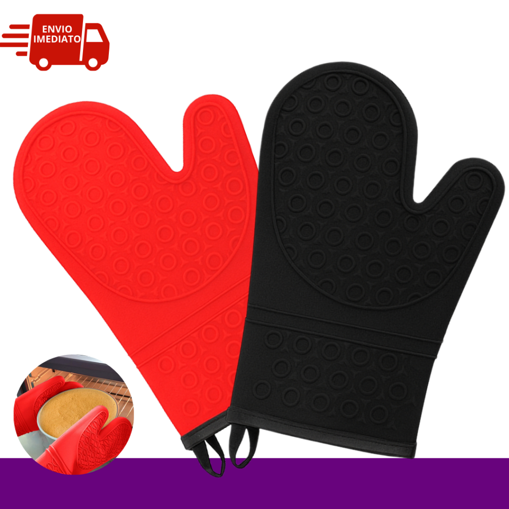 Luvas Grandes 4/3/2/1 Silicone Térmica para Fornos Fogão Luva Forrada Antiderrapante Cozinha Kit