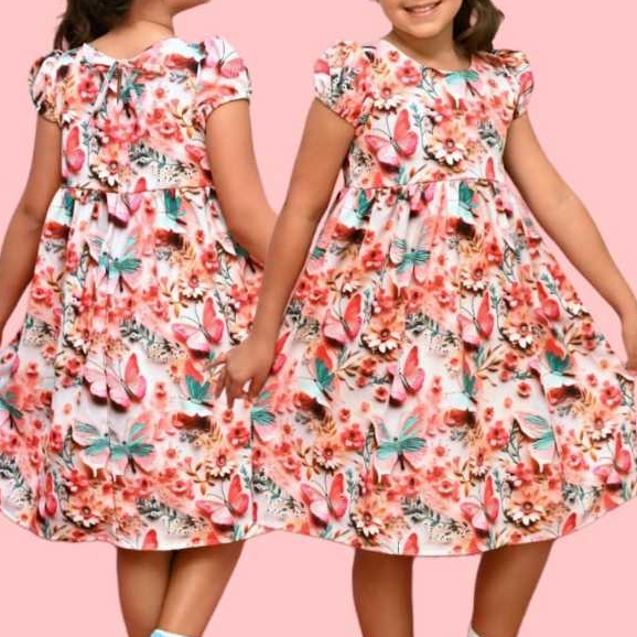 Vestido Infantil Menina Festa Princesa Estampado Borboleta Floral Casual Blogueirinha