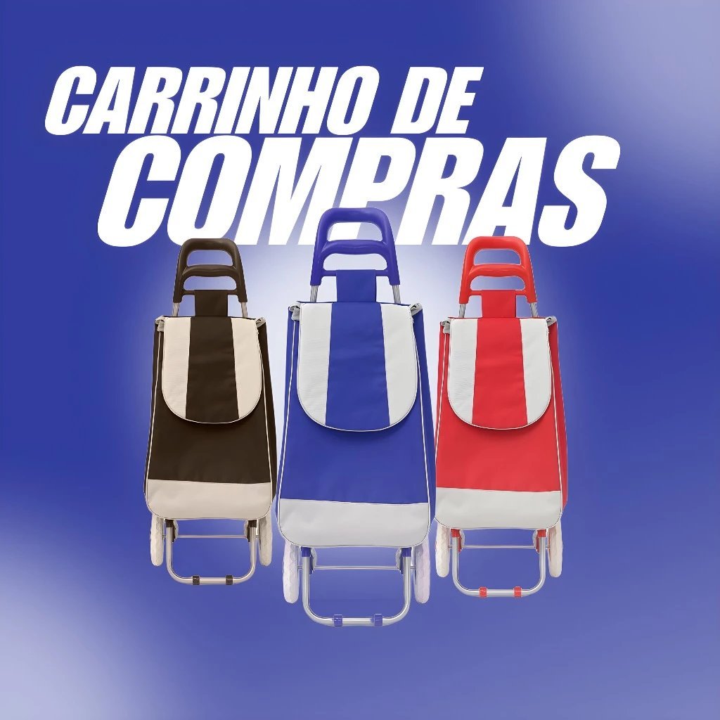 Carrinho de Compras Multiuso com Rodas, Poliéster Impermeável, Capacidade 30kg, com Bolso com Zíper