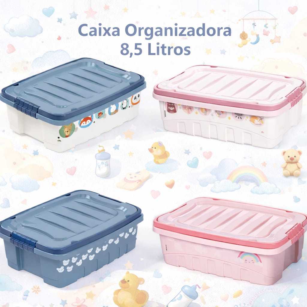 Caixa Organizadora Infantil 8,5L com Tampa – Ideal para Quarto de Bebê