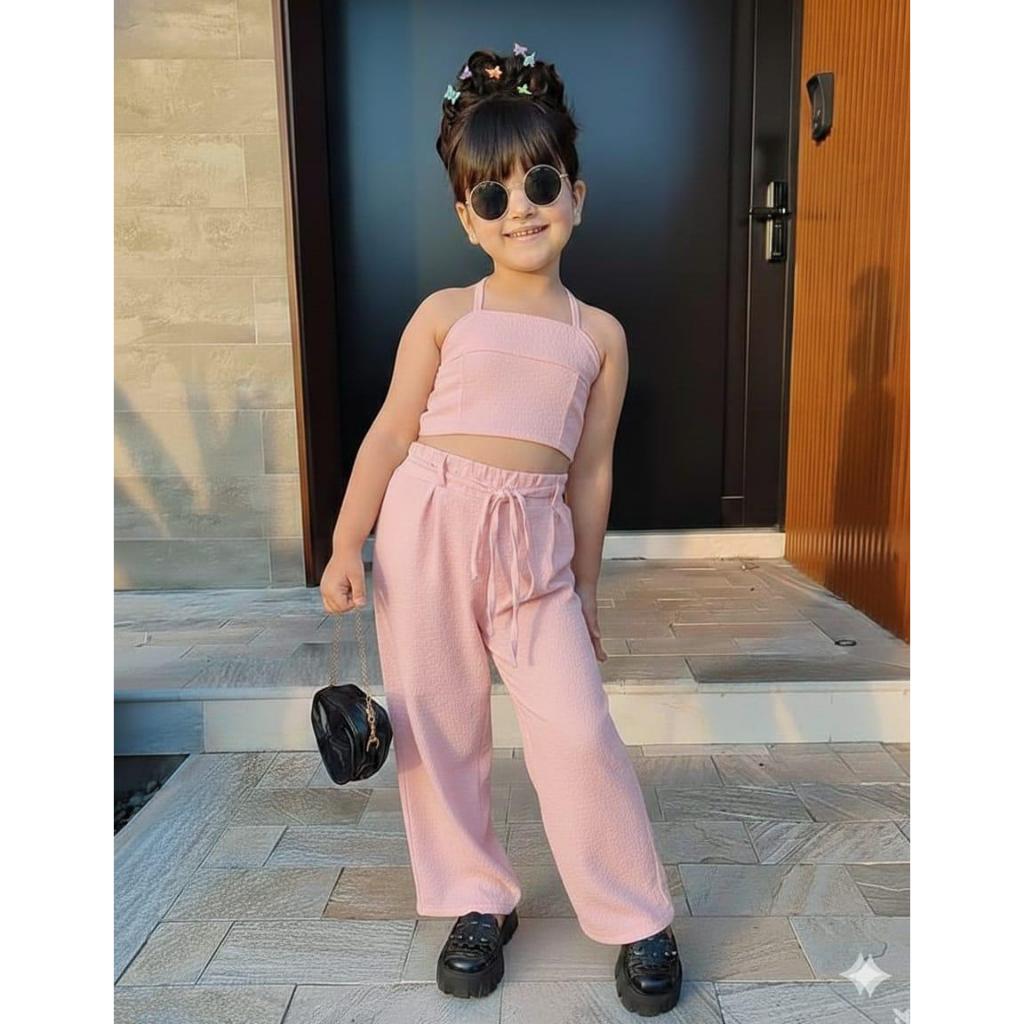 Conjunto Infantil Feminino Rosa Moderno – Cropped + Calça Pantalona | Moda Infantil**& em Oferta na Shopee