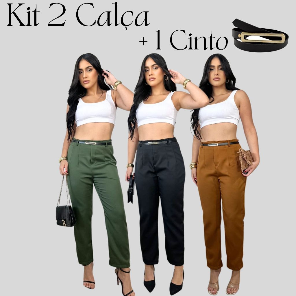Kit 2 Calça Alfaiataria Feminino Com Cinto em Oferta na Shopee