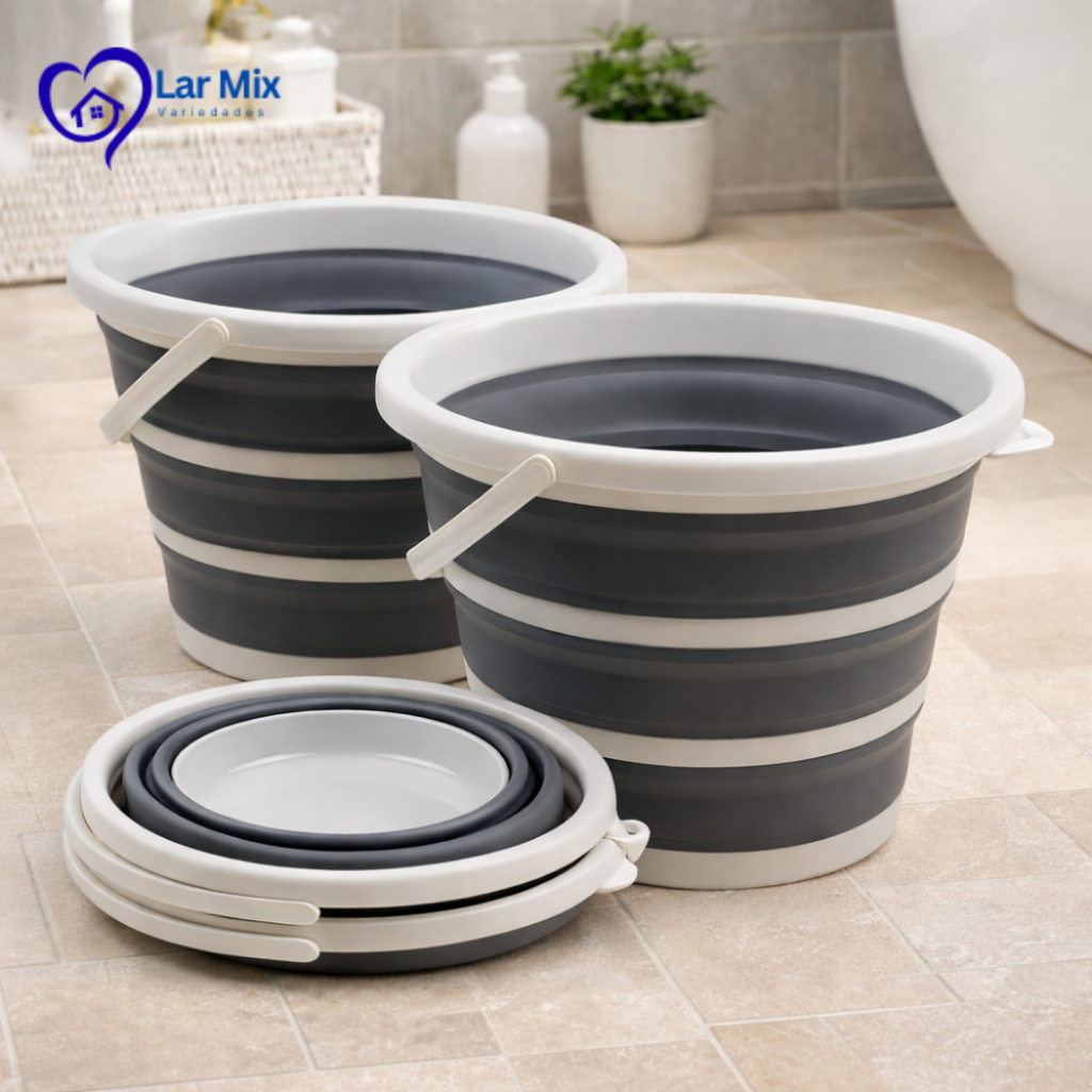 Balde Retrátil 10 Litros Cinza 2 Unidades Bacia Dobrável Flexível Cozinha Limpeza Organização