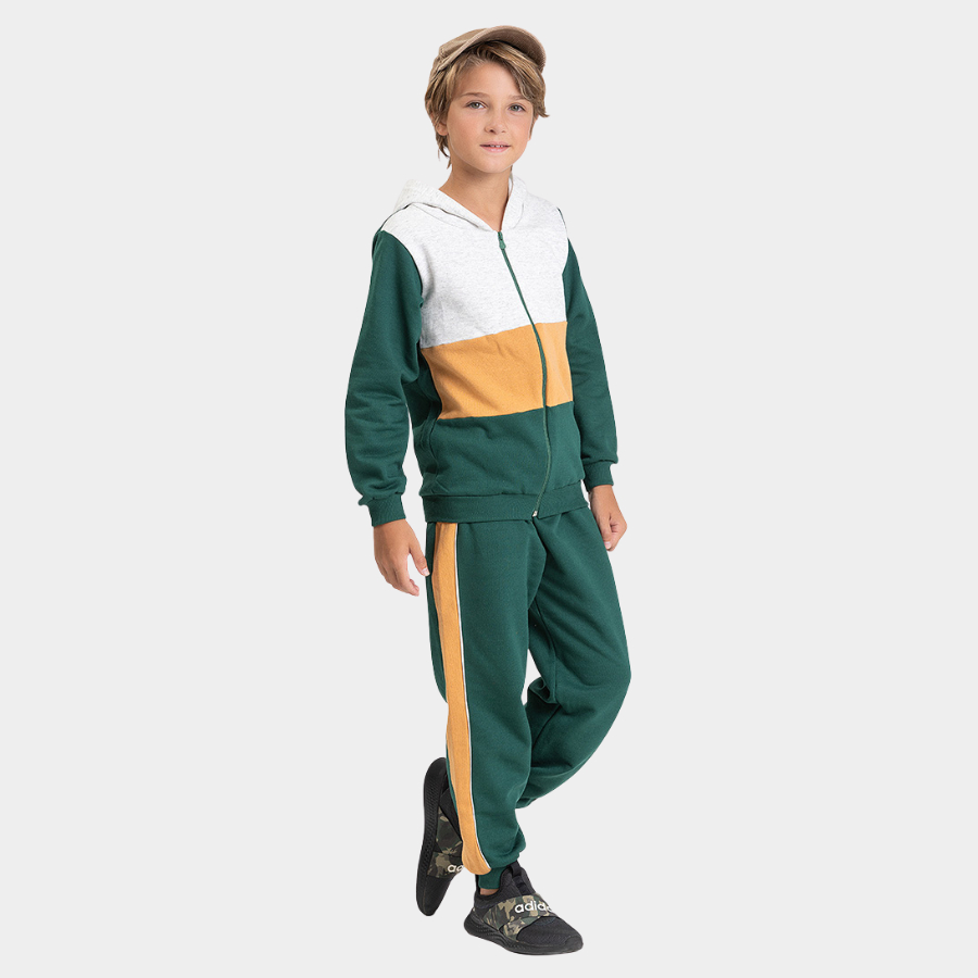 Conjunto Inverno Menino  Jaqueta com Capuz e Calça em Moletom com Recortes