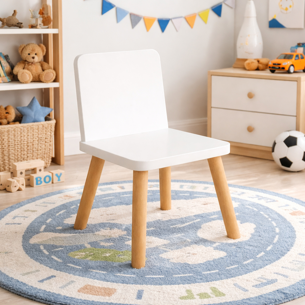 Cadeira Infantil MDF Branca com Pés Madeira Pinus Resistente Para Brinquedoteca Estudos Brincadeiras