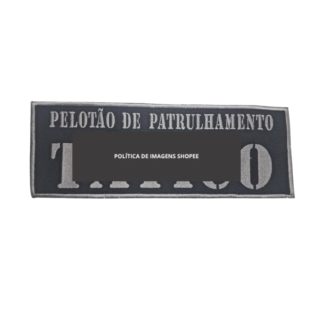 Bordado de Costas com Velcro Pelotao de Patrulhamento Tatico Cor: Preto e Cinza