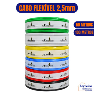 Cabo Elétrico 50/100 Metros Antichamas 2,5mm Fio Flexível 750v 10A em Oferta na Shopee