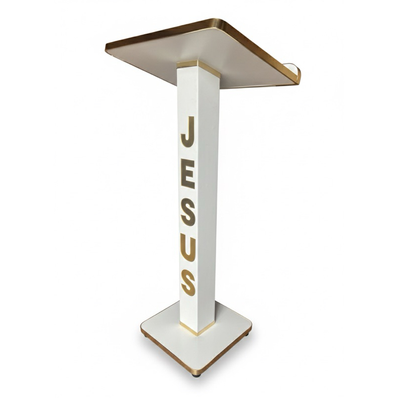 púlpito para igrejas e palestras com acabamento em dourado em Oferta na Shopee