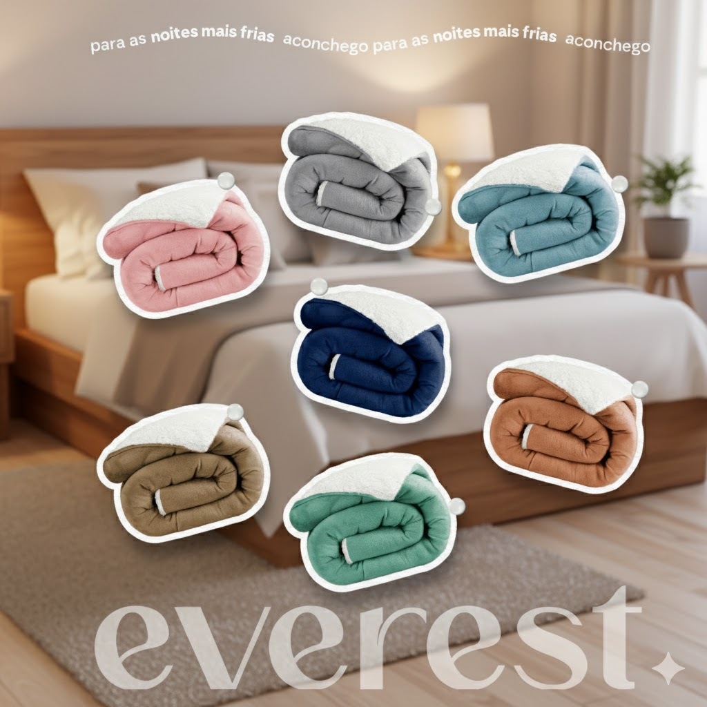 Edredom Coberdrom Everest Dupla Face Flannel Macia com Sherpa Cores Lisa
