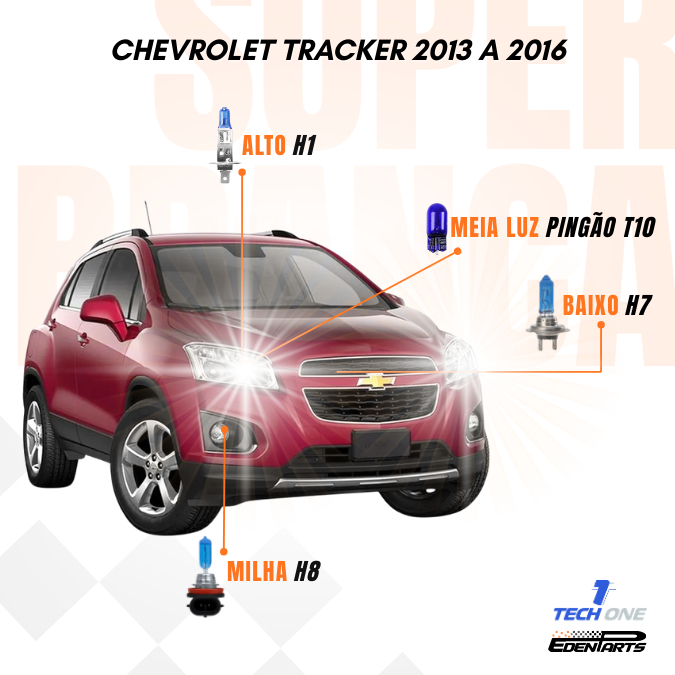 Kit Lâmpadas Chevrolet Tracker 2013 a 2016 Super Brancas TechOne + Brinde