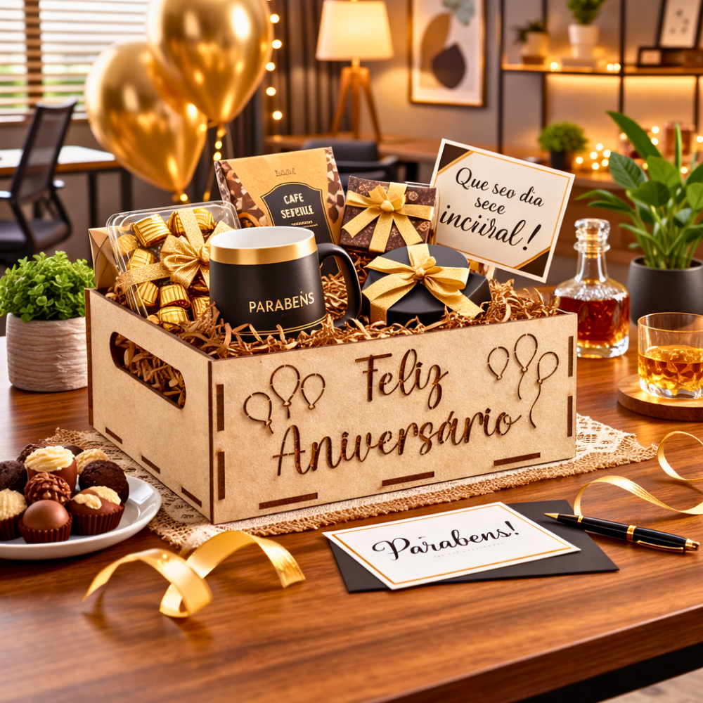 10 Caixotes Caixas MDF Cru "Feliz Aniversário" Para Cesta Presenteável Doces Personalizados M32