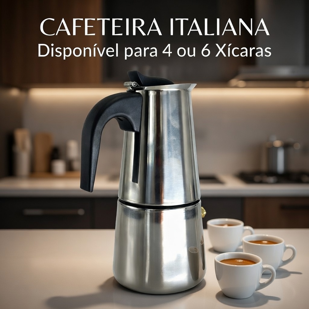 Cafeteira Italiana Inox | Máquina de café | 4 ou 6 Xícaras | Café Forte  - Expresso - Moka