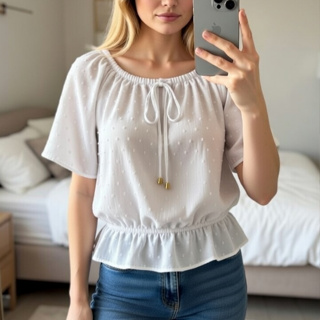 Blusa Feminina Ombro a Ombro Duna Pipoca Manga Curta Ciganinha Casual em Oferta na Shopee