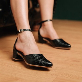 Scarpin Feminino Bico Fino Croco Salto Grosso Mule Confortável em Oferta na Shopee