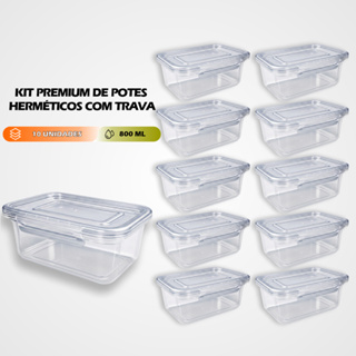 Kit 10 Potes 800ml Hermético Trava Reforçada – Marmita Freezer e Micro-ondas Vedação Total em Oferta na Shopee