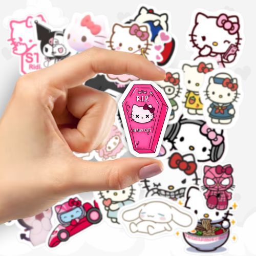Mini Adesivos HELLO KITTY (Vinil Brilhoso ou Holográfico) À PROVA D'ÁGUA