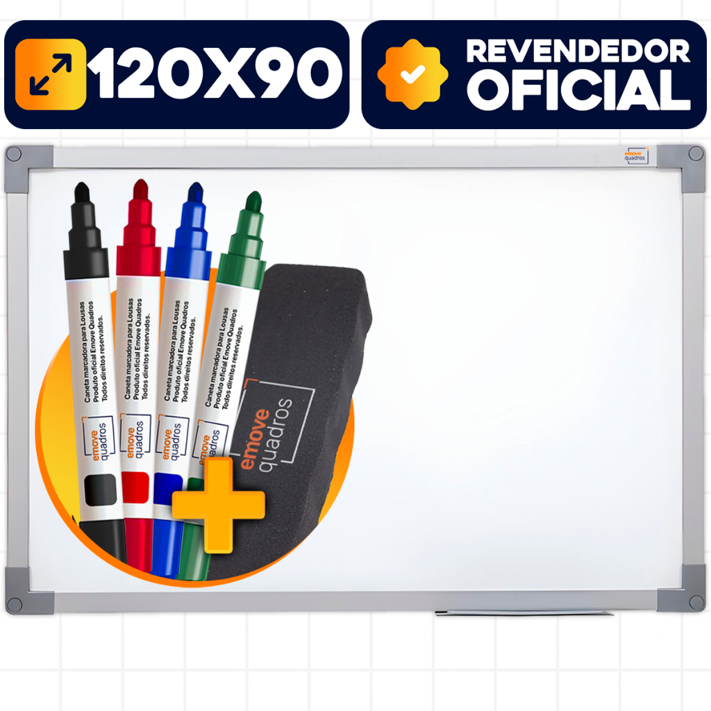 Lousa Branca Grande 120x90cm Quadro Branco Moldura Alumínio Soft Com 4 Canetas e Apagador Escolar em Oferta na Shopee