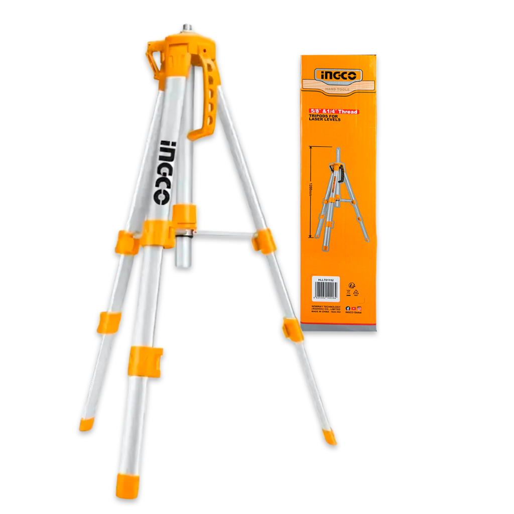 Tripé para Nível a Laser INGCO 1,2m Alumínio Rosca 5/8 Adaptador 1/4 Estável Leve