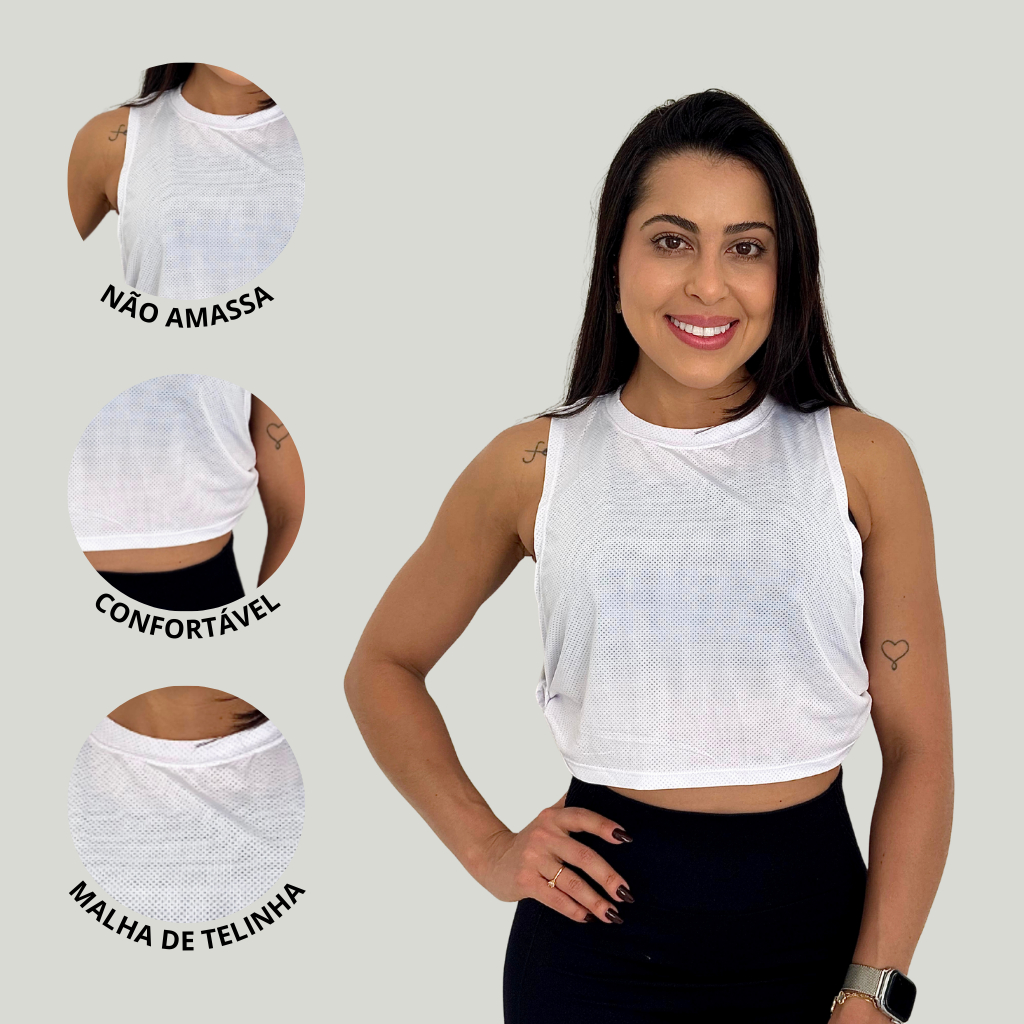 Cropped Fitness Feminino Academia Esportes Tela Respirável
