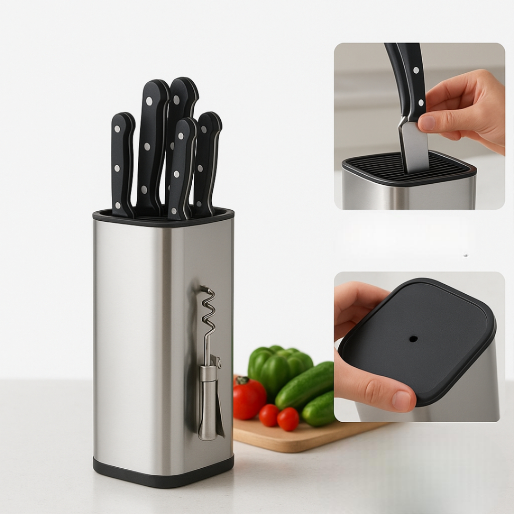 Suporte Organizador Para Facas De Corte Cepo Aço Inox Inox