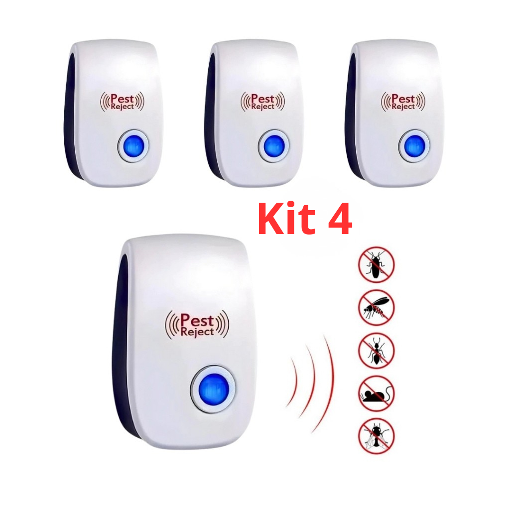 KIT 4 Repelente Eletrônico Ultrassônico Mosca Pernilongos Baratas Morcegos repele e Espanta Ratos