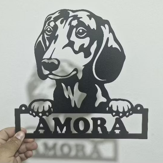 Cão-Salsicha Dachshund Quadro Decorativo Com Nome Ou Sem Nome Dog Pet MDF 3mm Vazado — imagem 2 de 2