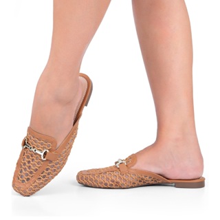 Mule Feminino Lumiss Material Natural Tela Bico Quadrado Confortável Caramelo em Oferta na Shopee